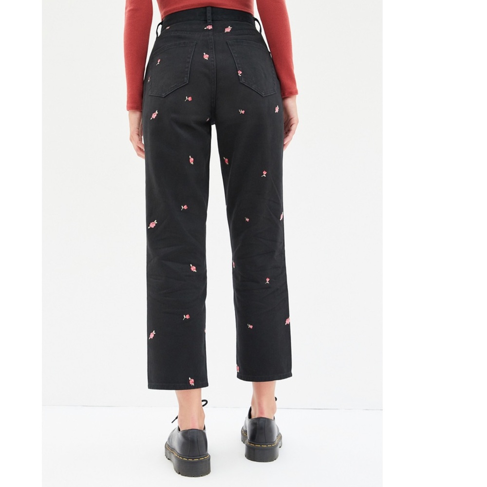 PacSun Rose Embroidered Black High Waisted Straight Leg Jeans - Picture 3 of 9